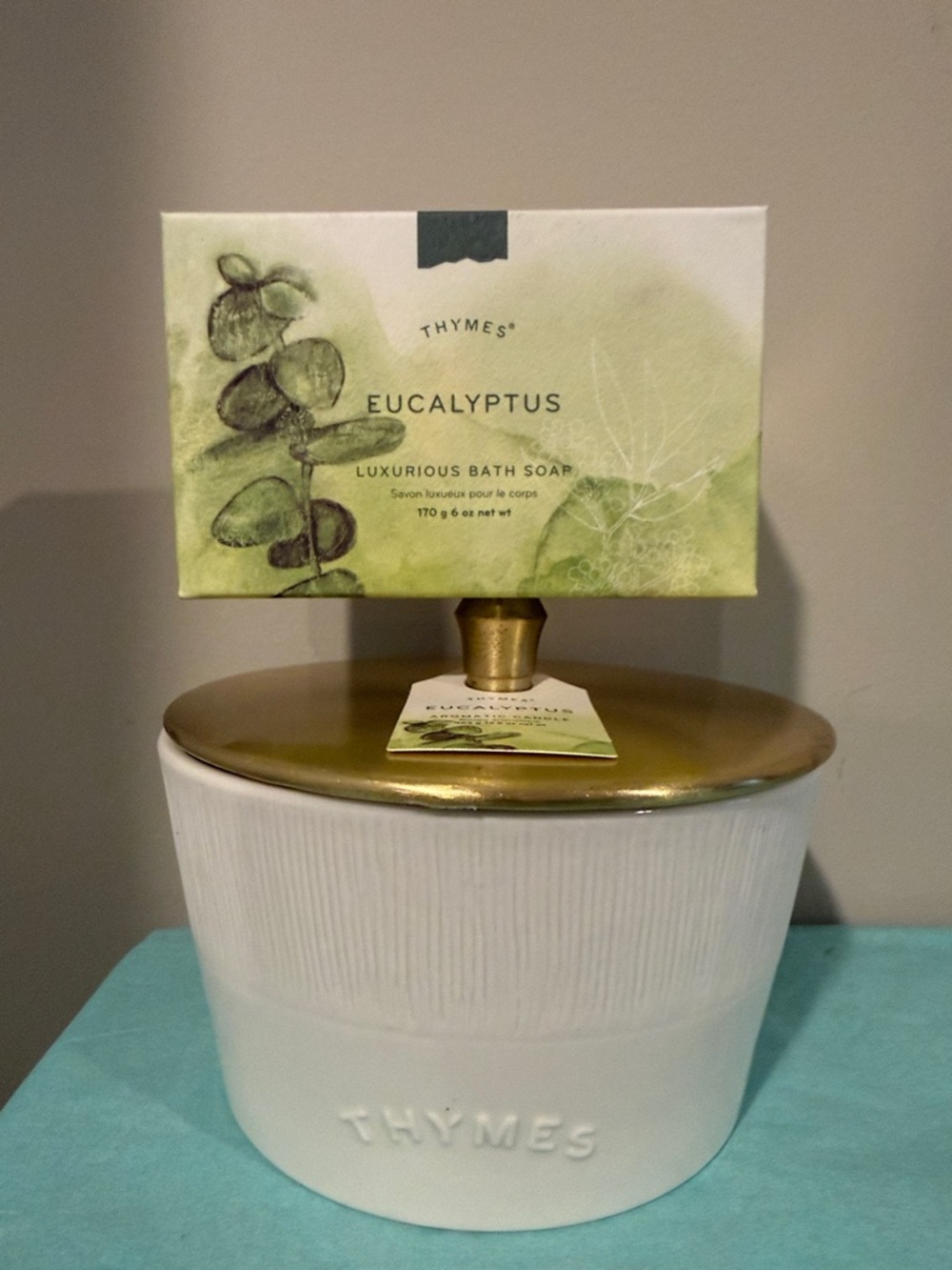 Set Thymes 3-Wick Candle with Lid - Eucalyptus - 13.5 Oz and Bar Soap - 6 Oz